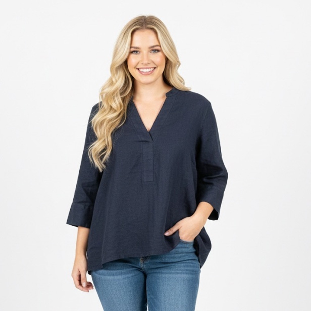 Elie Tahari dark navy Blue tunic size 1X linen fabric